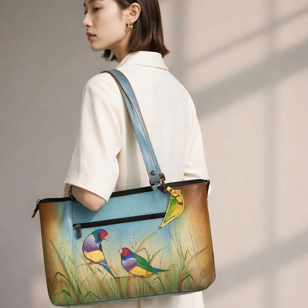 Anuschka Multicolor Bird Design Shoulder Bag